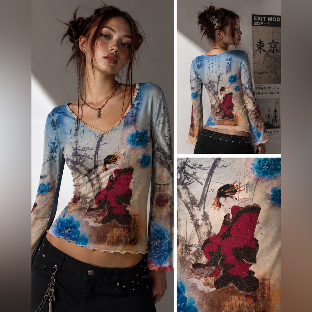 Vintage Y2K XCIT Moda Geisha Top Women Medium NWT Made USA Fairycore Coquette